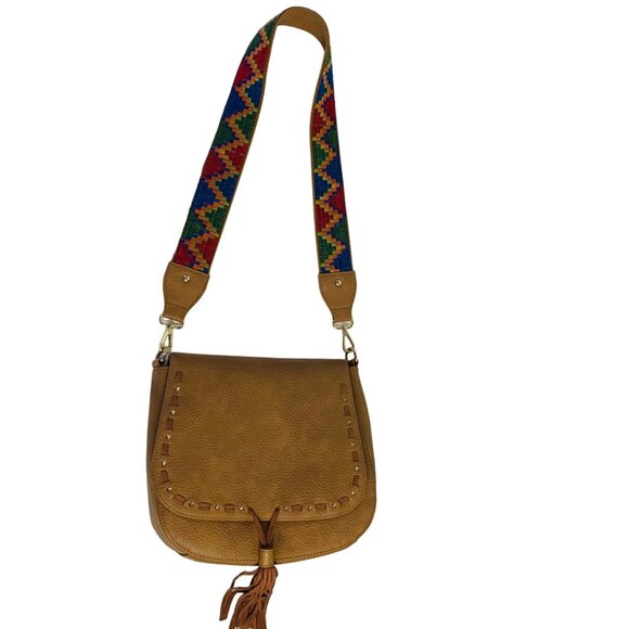Madden Brown Saddle Bag Flap Fringe Tassel Wide Hippie Strap Aztec VTG Inspired - Picture 11 of 16